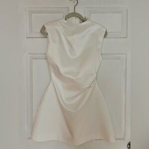 Odd Muse Satin Straight Neck Mini Dress in White size S
